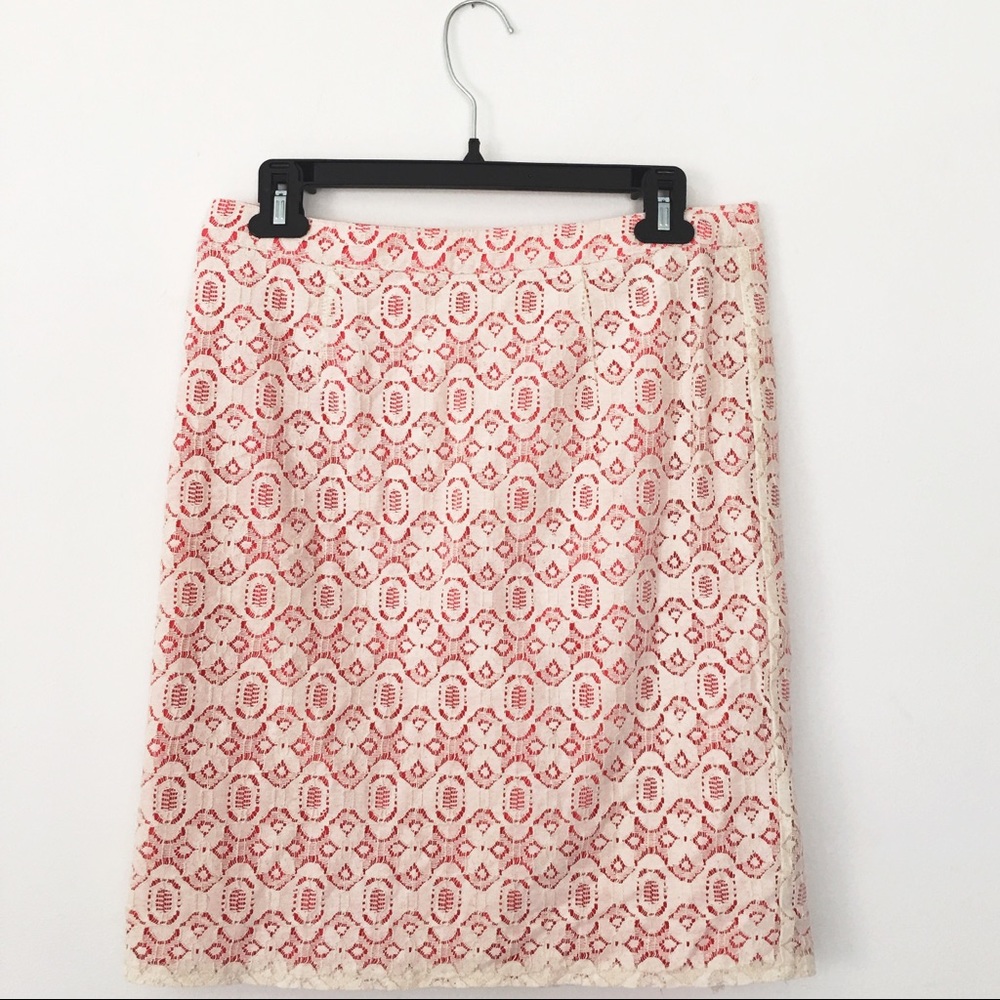 White and Red Lace Pencil Skirt